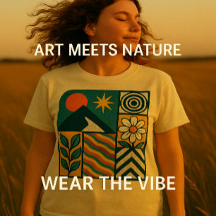Retro Nature Abstrakt Art-Modern Geometric Floral T-Shirt