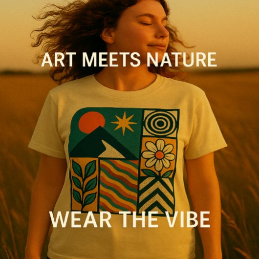 Retro Nature Abstrakt Art-Modern Geometric Floral T-Shirt