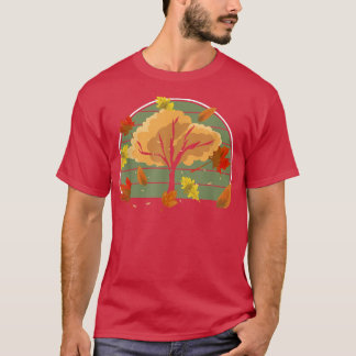 Retro Nature Forest Tree Wildlife Autumn Leaves Fa T-Shirt