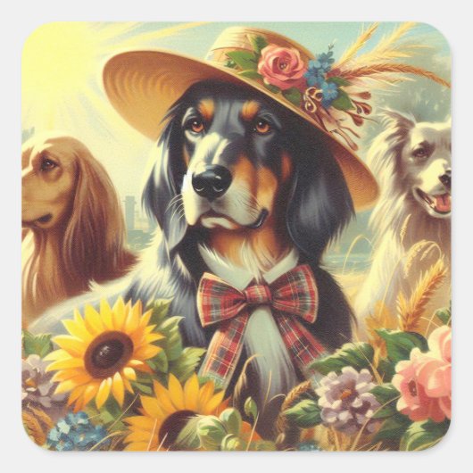 Retro Nature Hunde Quadratischer Aufkleber (Vorderseite)