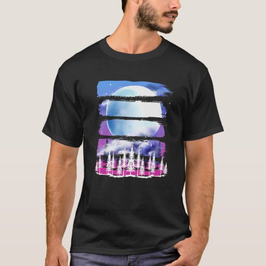 Retro Nature Lover Forest Trees Full Moon Moonligh T-Shirt (Vorderseite)