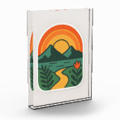 Retro Nature Sunset - Vintages Gebirge Fotoblock (Links)