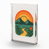 Retro Nature Sunset - Vintages Gebirge Fotoblock (Rechts)