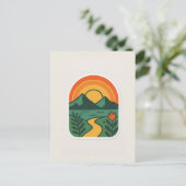 Retro Nature Sunset - Vintages Gebirge Postkarte (Stehend Vorderseite)