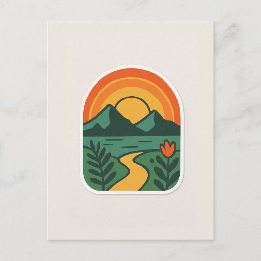 Retro Nature Sunset - Vintages Gebirge Postkarte (Vorderseite)