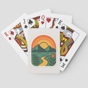 Retro Nature Sunset - Vintages Gebirge Spielkarten