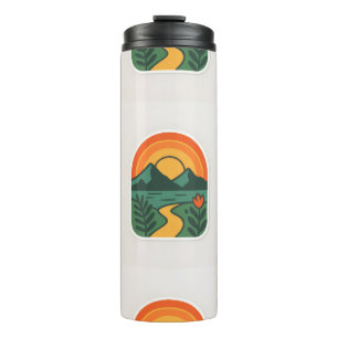 Retro Nature Sunset - Vintages Gebirge Thermosbecher