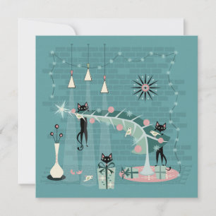 Retro Naughty Kitty Christmas Karte