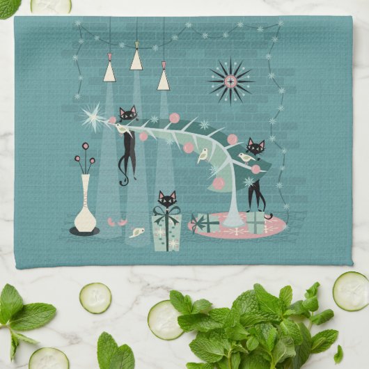 Retro Naughty Kitty ©️ Studioxtin Geschirrtuch (Gefaltet)