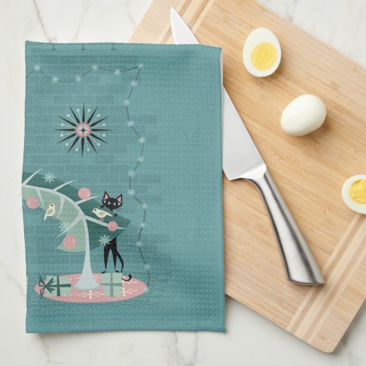 Retro Naughty Kitty ©️ Studioxtin Geschirrtuch (Viertel Falte)