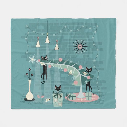 Retro Naughty Kitty Weihnachten Fleecedecke (Vorderseite (Horizontal))