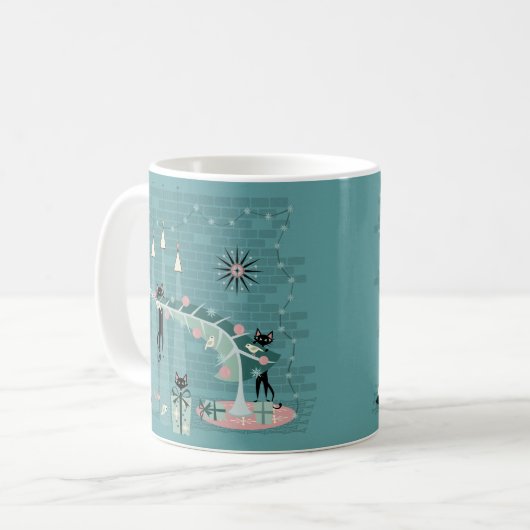 Retro Naughty Kitty Weihnachten Kaffeetasse (Vorderseite Links)