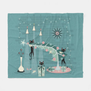 Retro Naughty Kitty Weihnachten ©studioxtine Fleecedecke