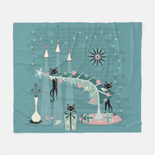 Retro Naughty Kitty Weihnachten ©studioxtine Fleecedecke (Vorderseite (Horizontal))