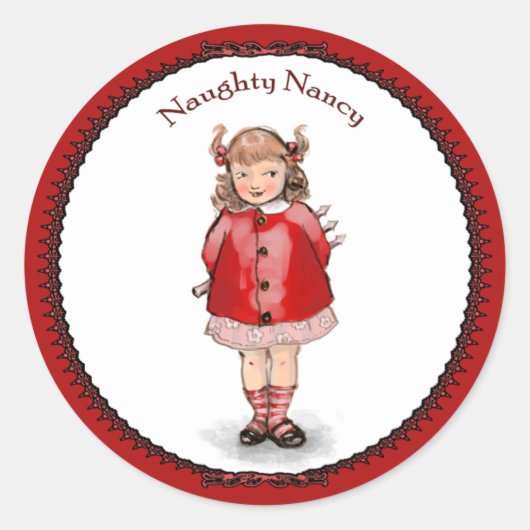 Retro Naughty Nancy Runder Aufkleber (Vorderseite)