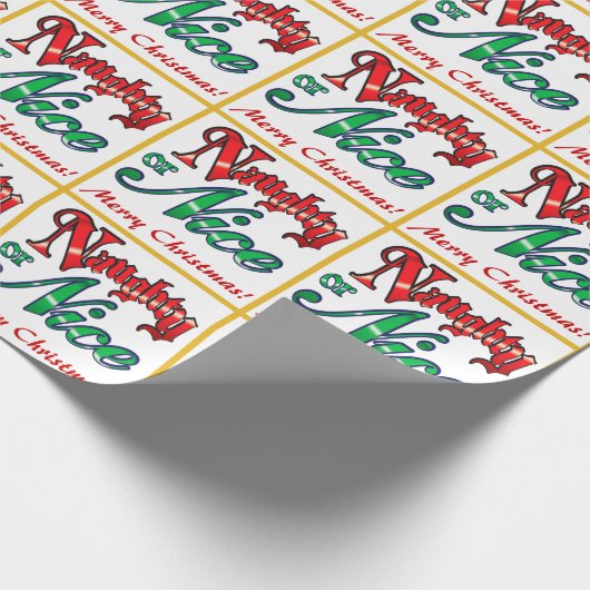 Retro Naughty oder Nice Christmas Geschenkpapier (Ecke)