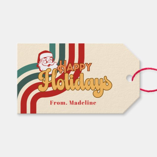 Retro naughty Santa Claus Geschenkanhänger (Vorderseite (Horizontal))