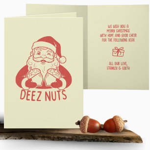 Retro Naughty Santa Deez Nuts Funny Christmas Karte
