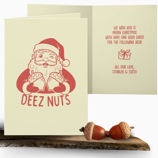 Retro Naughty Santa Deez Nuts Funny Christmas Karte