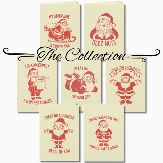 Retro Naughty Santa Deez Nuts Funny Christmas Karte