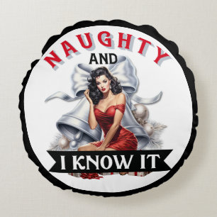 Retro Naughty und ich weiß es Weihnachts Pinup Rundes Kissen