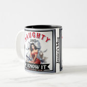 Retro Naughty und ich wissen, es Weihnachten Pinup Zweifarbige Tasse (Vorderseite Links)