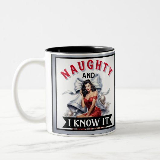 Retro Naughty und ich wissen, es Weihnachten Pinup Zweifarbige Tasse (Links)