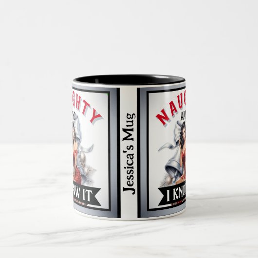 Retro Naughty und ich wissen, es Weihnachten Pinup Zweifarbige Tasse (Mittel)