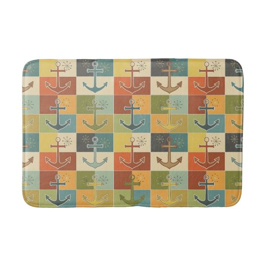Retro Nautic Modern Anchor Pattern Badematte (Vorderseite)