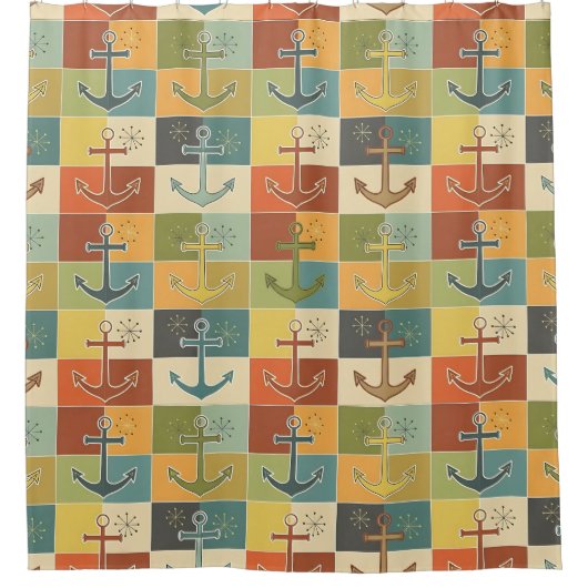 Retro Nautic Modern Anchor Pattern Duschvorhang (Vorderseite)