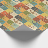 Retro Nautic Modern Anchor Pattern Geschenkpapier (Ecke)