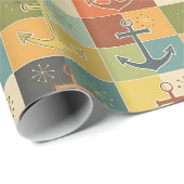 Retro Nautic Modern Anchor Pattern Geschenkpapier (Rolleneckpunkt)