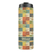 Retro Nautic Modern Anchor Pattern Thermosbecher (Vorderseite)