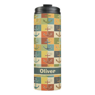 Retro Nautic Modern Anchor Pattern Thermosbecher