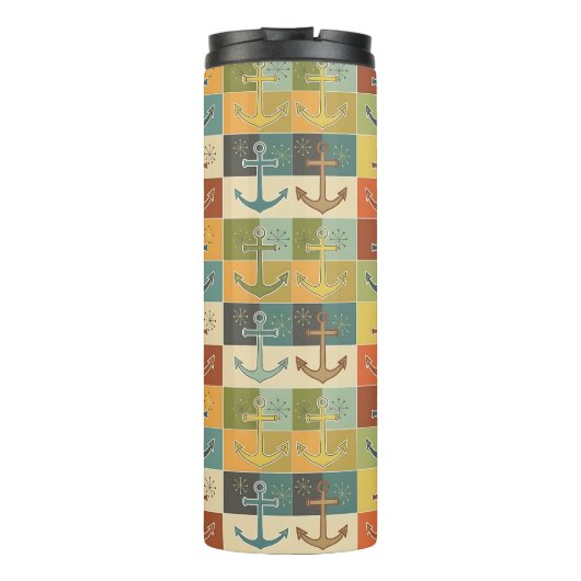 Retro Nautic Modern Anchor Pattern Thermosbecher (Rückseite)
