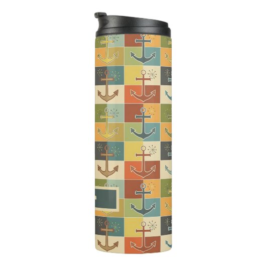 Retro Nautic Modern Anchor Pattern Thermosbecher (Nach rechts gedreht)