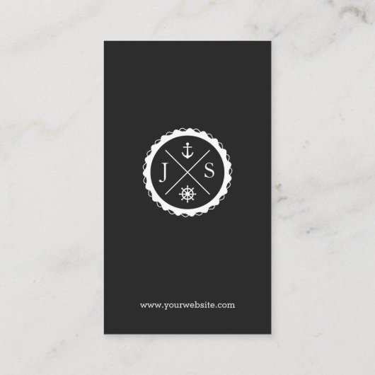 Retro Nautical Anchor Mit Monogramm Visitenkarte (Rückseite)