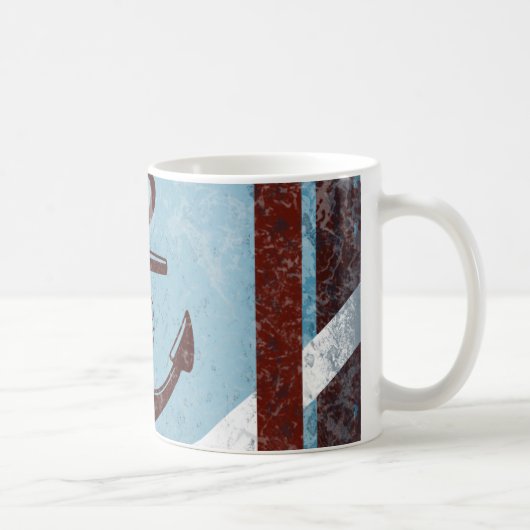 Retro Nautical Anchor Red Blue Grunge erschüttert Kaffeetasse (Rechts)