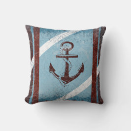 Retro Nautical Anchor Red Blue Grunge erschüttert Kissen