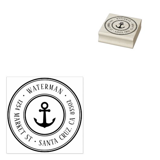 Retro Nautical Anchor Round-Rücksendeadresse Gummistempel (Stempel)