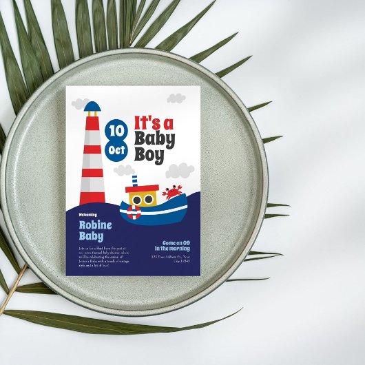 Retro Nautical Baby Shower Einladung