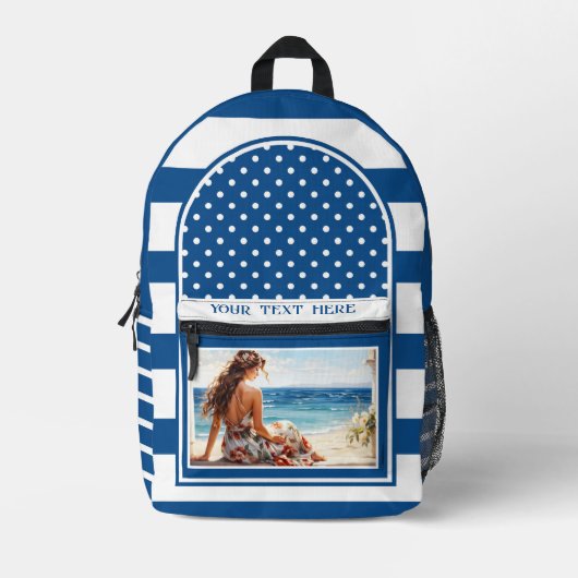 Retro Nautical Navy Stricked Artistic Bedruckter Rucksack (Vorderseite)