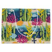 Retro-nautisches Aquarellmuster (10) Große Geschenktüte (Rückseite)