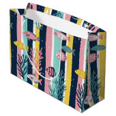 Retro-nautisches Aquarellmuster (7) Große Geschenktüte (Rückseite Schrägansicht)