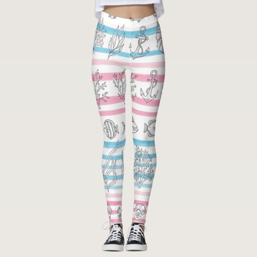 Retro-nautisches Wasserfarbmuster (12) Leggings (Vorderseite)