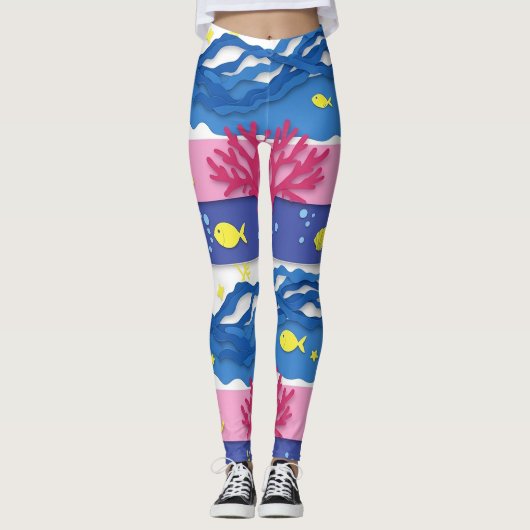 Retro-nautisches Wasserfarbmuster (13) Leggings (Vorderseite)