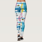 Retro-nautisches Wasserfarbmuster (2) Leggings (Rückseite)
