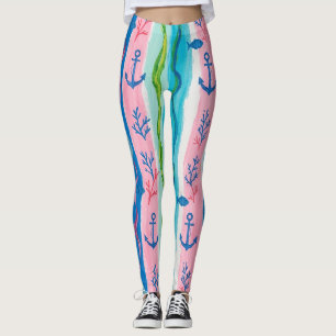 Retro-nautisches Wasserfarbmuster (4) Leggings