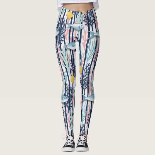 Retro-nautisches Wasserfarbmuster (6) Leggings (Vorderseite)