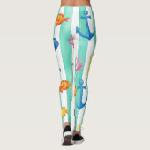 Retro-nautisches Wasserfarbmuster (9) Leggings (Rückseite)